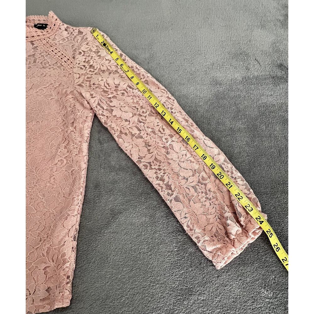 Pink Floral Lace Blouse Mock Neck Long Sleeve Victorian Boho Coquette Sz L - Picture 4 of 11